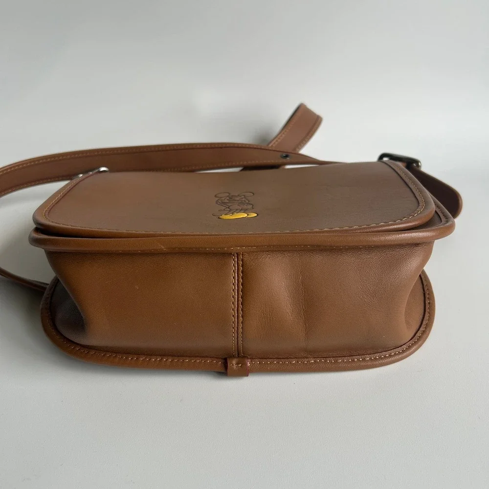 Disney Coach Mickey Mouse Saddle Bag 23 Tan Glovetanned‎ Leather Excellent